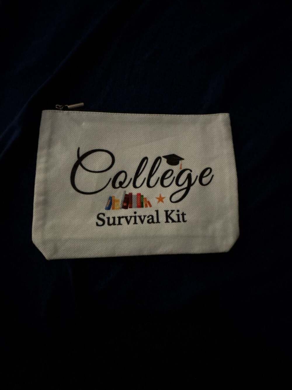 College Survival Kit Canvas Zippered Cosmetic Pouch Bag